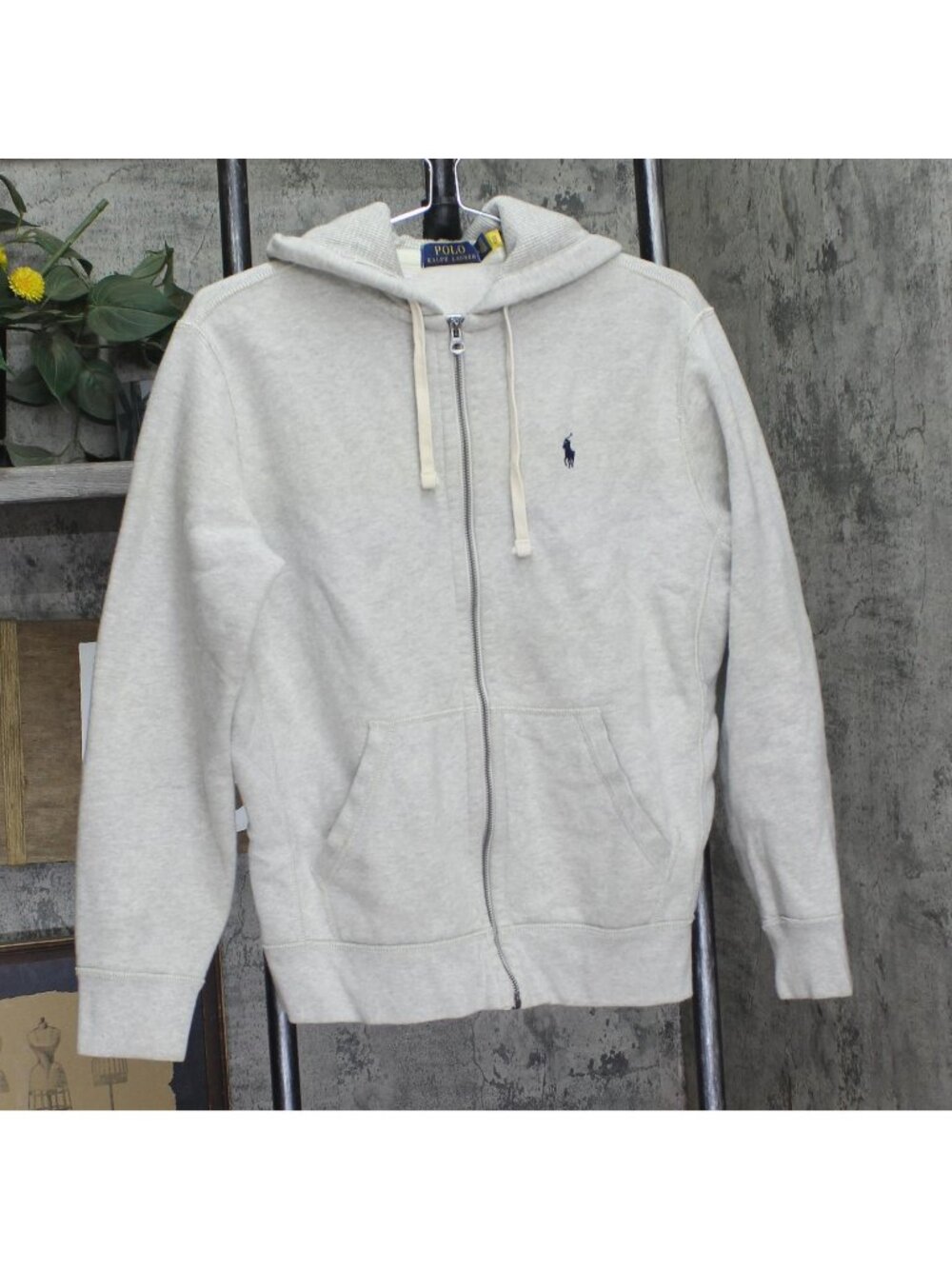 Polo Ralph Lauren Full Zip Fleece Lined Drawstring Hoodie Jacket Gray M